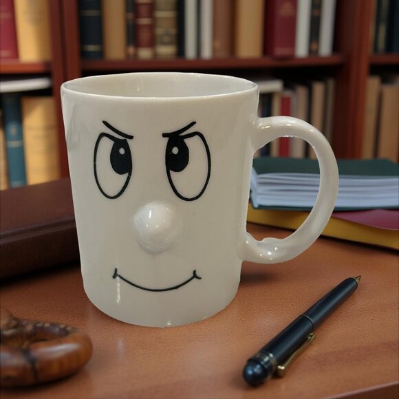 Vintage 90s Sculpted Face Mug , 3D Nose Mug Cup Smirk Funny Whimsical Face 10oz - Picture 1 of 7